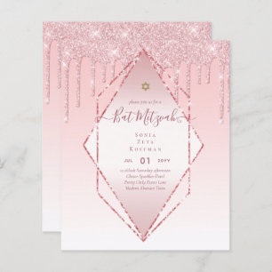Glitzy BAT MITZVAH Invites Glitter Sparkles Modern