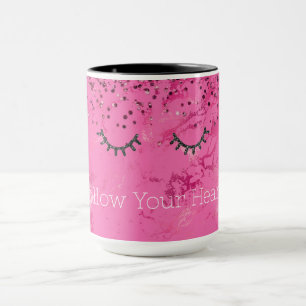 Glitzy Black Eyelashes Pink Marble Glitter Mug
