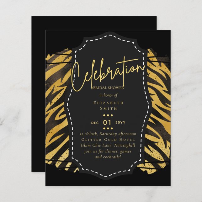 Glitzy Black Gold Bridal Shower Theme Invitations (Front/Back)