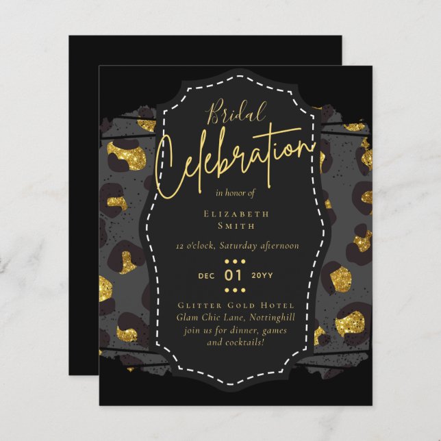 Glitzy Black Gold Bridal Shower Theme Invitations (Front/Back)