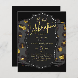 Glitzy Black Gold Bridal Shower Theme Invitations