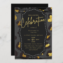 Glitzy Black Gold Bridal Shower Theme Invitations