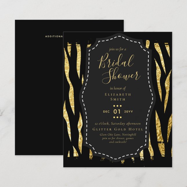 Glitzy Black Gold Bridal Shower Theme Invitations (Front/Back)