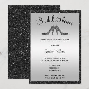 Glitzy Black Sequins & Stilettos Bridal Shower Invitation