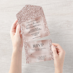 Glitzy Blush Pink Glitter All In One Invitation