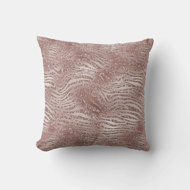Glitzy Blush Pink Glitter Glam Zebra Print Cushion (Front)
