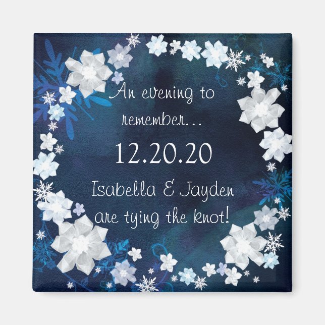 Glitzy Bridal Wreath Winter Wedding Save the Date Magnet (Front)