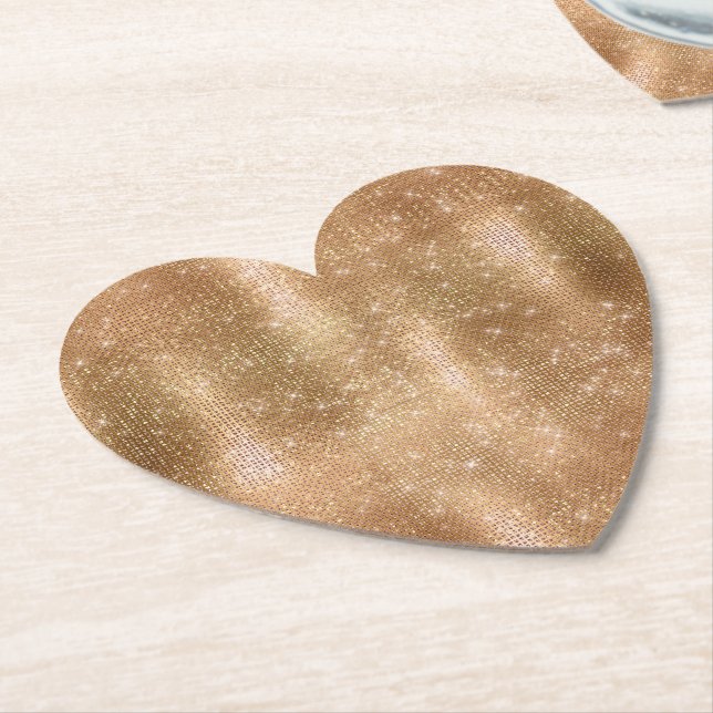 Glitzy Champagne Gold Sparkle Glam Paper Coaster (Angled)
