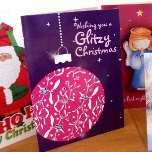 Glitzy Christmas sparkle bauble pink/purple card