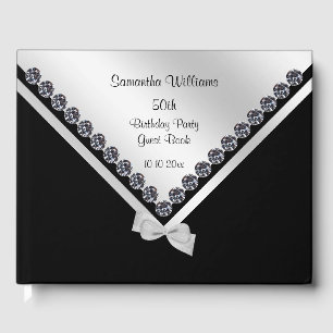 Glitzy Diamonds & Silver Bow 50th Birthday Guest Book