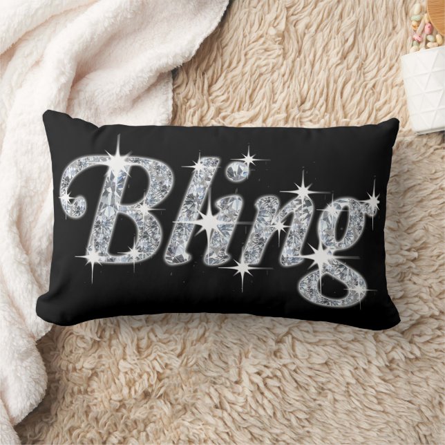 Glitzy diamonds sparkle faux glitter bling text  lumbar cushion (Blanket)