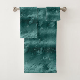 Glitzy Emerald Green Ombre Marble         Bath Towel Set
