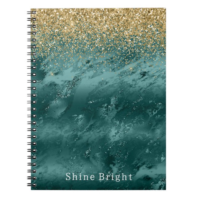 Glitzy Emerald Green Ombre Marble Gold Glitter  Notebook (Front)