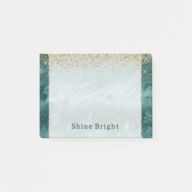 Glitzy Emerald Green Ombre Marble Gold Glitter  Post-it Notes (Front)