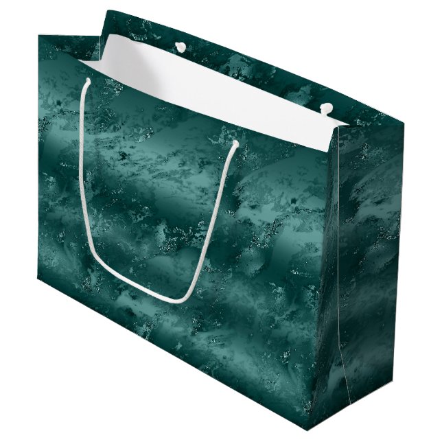 Glitzy Emerald Green Ombre Marble        Large Gift Bag (Front Angled)
