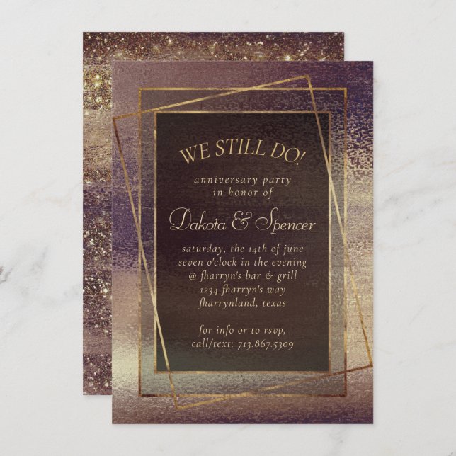 Glitzy Foil | Golden Bronze Anniversary Dinner Invitation (Front/Back)