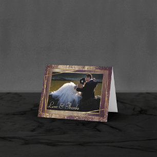 Glitzy Foil   Golden Bronze Copper Faux Glam Photo Thank You Card