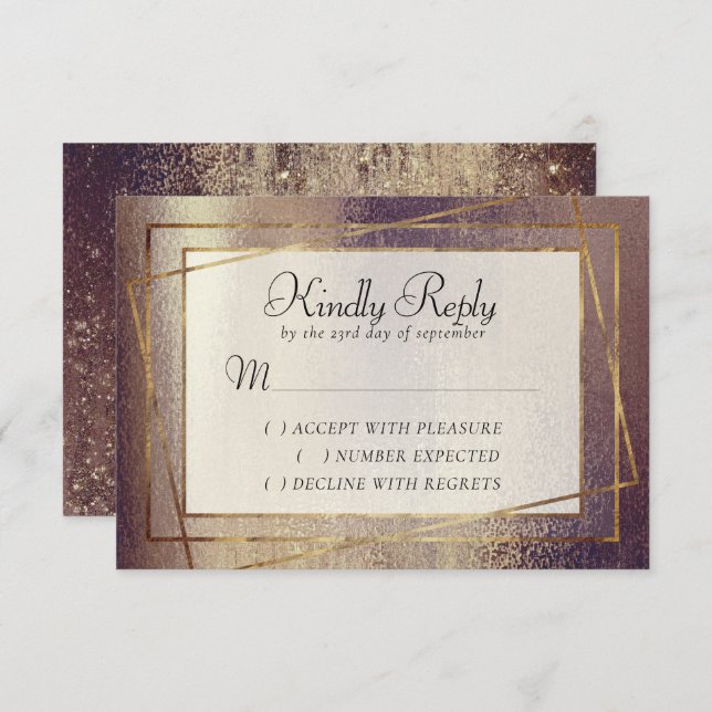 Glitzy Foil | Golden Bronze Copper Faux Sparkle RSVP Card (Front/Back)