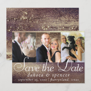 Glitzy Foil   Golden Bronze Copper Glam 3 Photo Save The Date