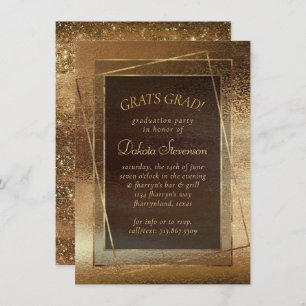 Glitzy Foil Golden Bronze Copper Glam Graduation Invitation
