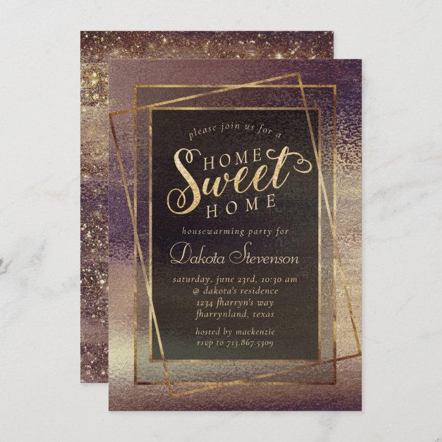 Glitzy Foil | Golden Bronze Copper Housewarming Invitation (Front/Back)