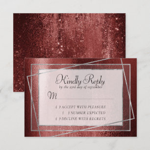 Glitzy Foil Henna Crimson Red Faux Glitter Shine RSVP Card