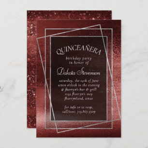 Glitzy Foil   Henna Crimson Red Glitter Birthday Invitation