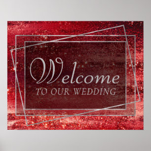 Glitzy Foil   Henna Crimson Red Sparkle Welcome Poster