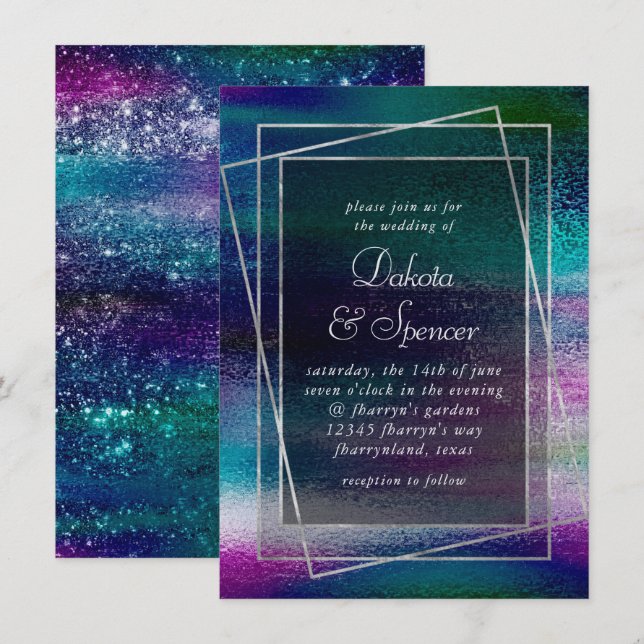 Glitzy Foil | Holographic Dark Faux Sparkle Shine Invitation (Front/Back)