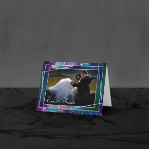 Glitzy Foil Holographic Iridescent Ombre Photo Thank You Card