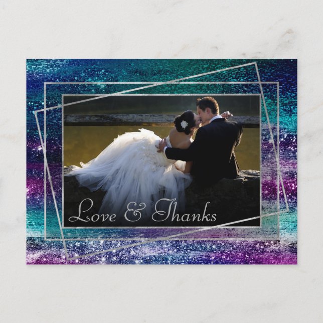 Glitzy Foil | Holographic Ombre Photo Thank You Postcard (Front)