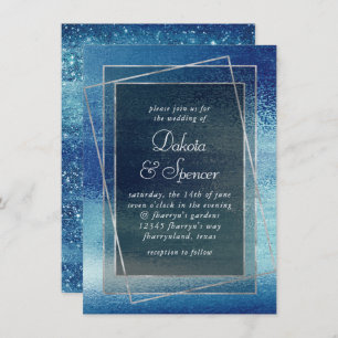 Glitzy Foil   Ice Blue Iridescent Faux Sparkle Invitation