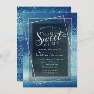 Glitzy Foil   Ice Blue Iridescent Housewarming Invitation