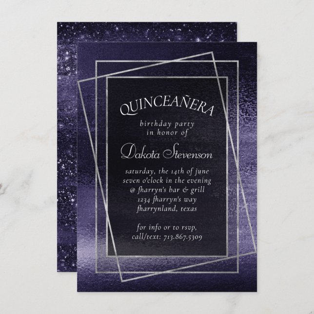 Glitzy Foil | Indigo Midnight Purple Quinceanera Invitation (Front/Back)