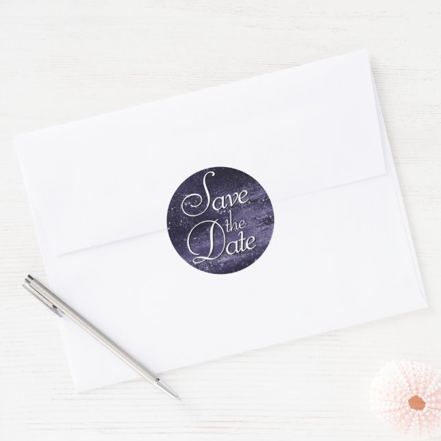 Glitzy Foil | Indigo Midnight Purple Save the Date Classic Round Sticker (Envelope)