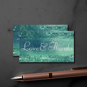 Glitzy Foil Iridescent Green Sparkle Thank You Enclosure Card