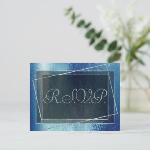 Glitzy Foil Iridescent Ice Blue Faux Shine RSVP Invitation Postcard