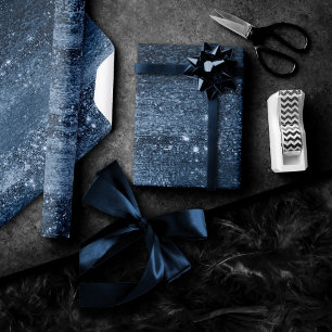 Glitzy Foil   Navy Blue Dark Faux Glitter Sparkle Wrapping Paper