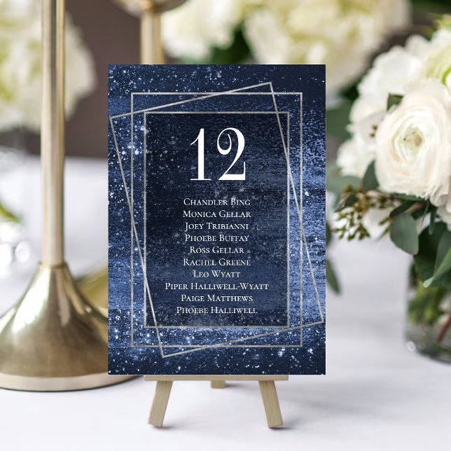 Glitzy Foil | Navy Blue Faux Glitter Guest Names Table Number (Creator Uploaded)