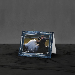 Glitzy Foil   Navy Blue Faux Glitter Sparkle Photo Thank You Card