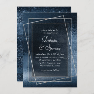 Glitzy Foil   Navy Blue Faux Shimmer Wedding Invitation