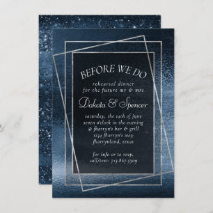 Glitzy Foil Navy Blue Glitter Rehearsal Dinner Invitation