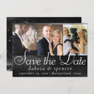 Glitzy Foil   Onyx Black Dark Faux Shimmer 3 Photo Save The Date