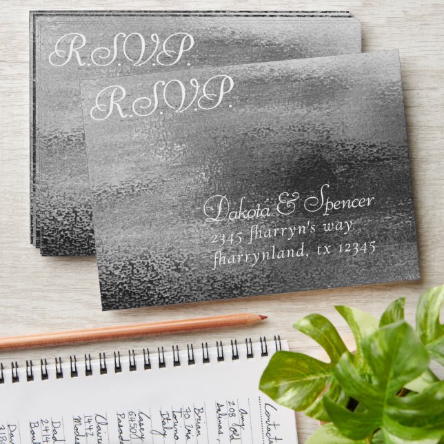 Glitzy Foil | Platinum Silver Faux Chrome RSVP Envelope (Stacked)
