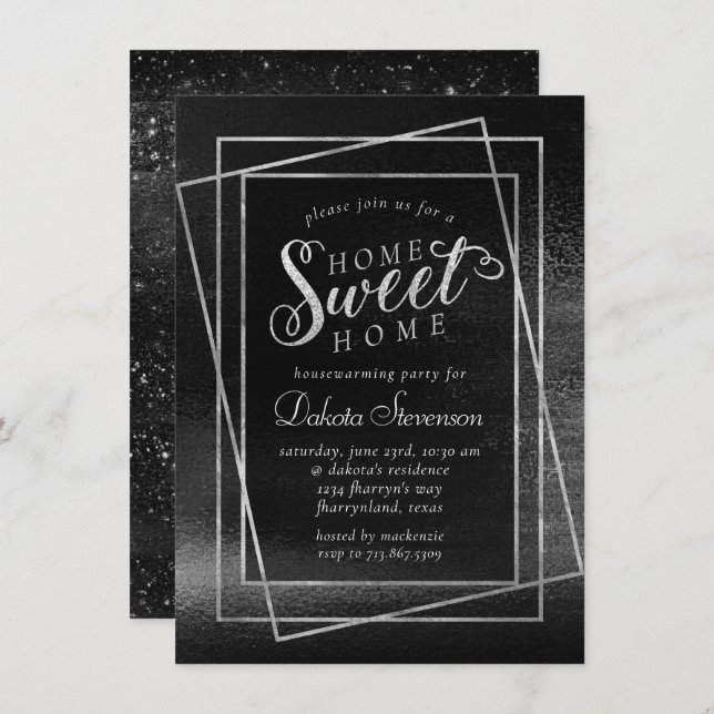 Glitzy Foil | Platinum Silver Shimmer Housewarming Invitation (Front/Back)