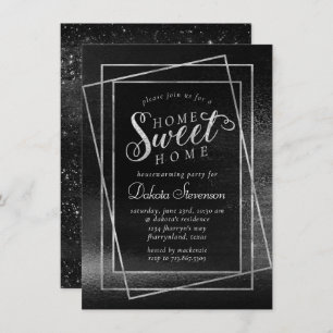 Glitzy Foil   Platinum Silver Shimmer Housewarming Invitation