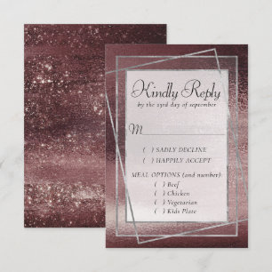 Glitzy Foil   Rose Gold Blush Glam Meal Option RSVP Card