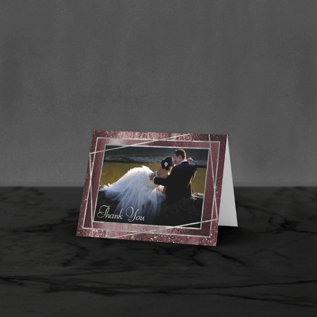 Glitzy Foil | Rose Gold Blush Glam Metallic Photo Thank You Card (Creator Uploaded)