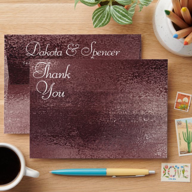 Glitzy Foil | Rose Gold Blush Glam Thank You Envelope (Desk)