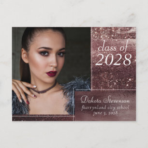 Glitzy Foil   Rose Gold Blush Grad Photo Thank You Postcard